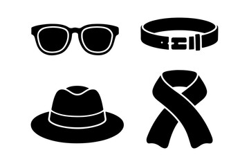 Collection of black silhouette accessories for men