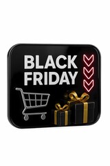 3D Black Friday Banner with Shopping Cart and Gift Boxes