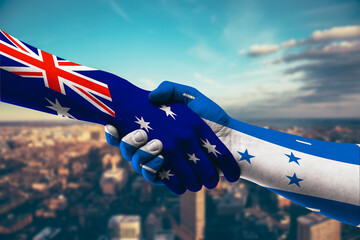 Shaking hands Australia and Honduras