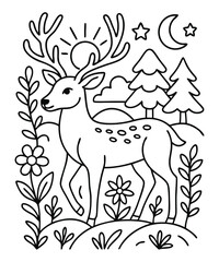 cartoon deer coloring book page