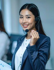 Woman in business attire with headset