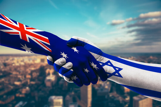 Shaking hands Australia and Israel - Powered by Adobe