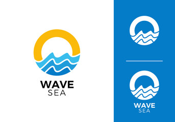 circle sea wave logo vector design concept