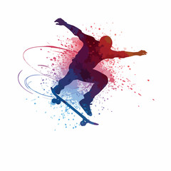 Abstract silhouette of skateboarder with colorful gradient effects, symbolizing freestyle and creativity