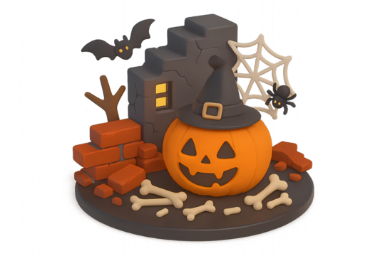 Halloween pumpkin decoration with spooky elements.