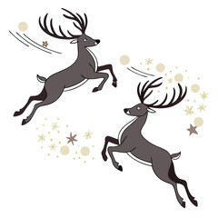 Obraz premium Flying Reindeer with Stars and Swirls Vector