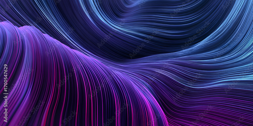 Poster abstract flowing lines in purple and blue creating smooth motion texture