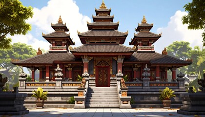 Asian temple in a lush garden