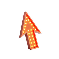 Orange arrow sign with glowing lights on transparent background creates vibrant and energetic visual for various design uses