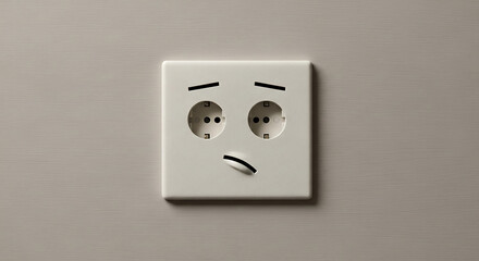 White power outlet with a melancholic face drawn on it, symbolizing sadness, disconnection, or an energy crisis concept
