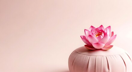 Pale Pink Meditation Cushion with Lotus Flower on Soft Blush Gradient Background