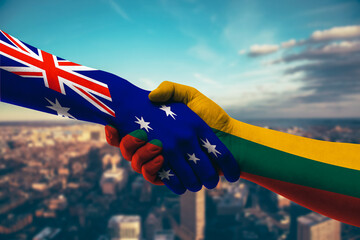 Shaking hands Australia and Lithuania