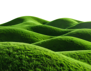 3D Illustration of Curved Green Grass Hills on Transparent Background