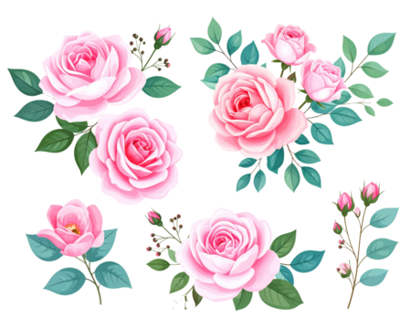 Set of floral branch. Flower pink rose, green leaves. Wedding concept with flowers. F - Powered by Adobe