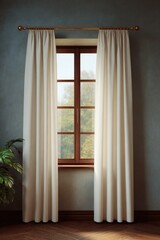 Fototapeta premium Soft curtains frame cozy window, inviting natural light and warm