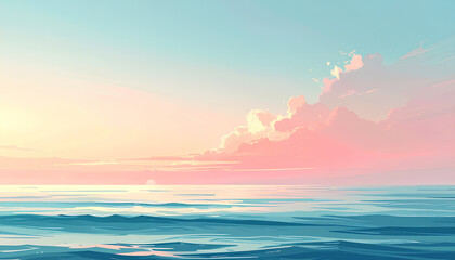 Naklejka premium Minimalist pastel seascape with calm ocean horizon