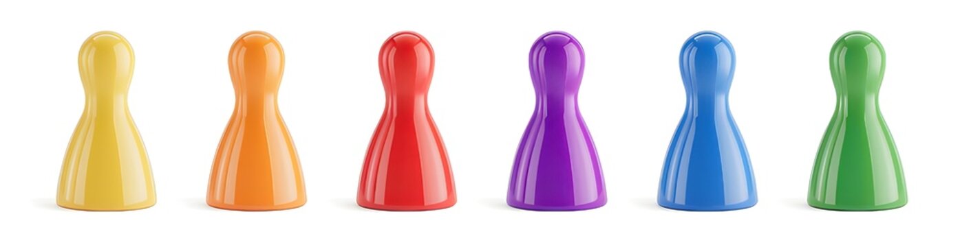 Colorful game pawns lined up together isolated PNG with Transparent Background