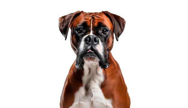 Boxer dog portrait with a white background.