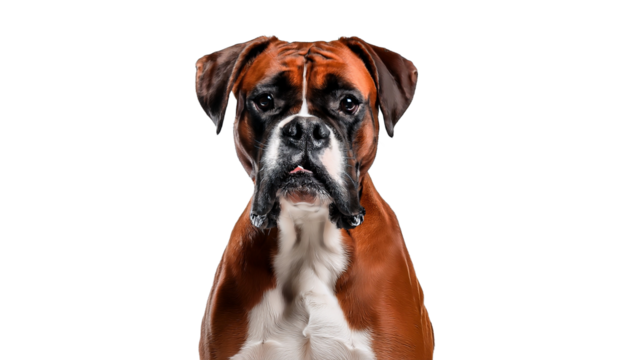 Boxer dog portrait with a white background.