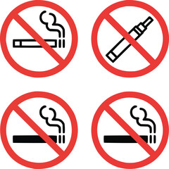 PrintNo Smoking and No Vaping Sign Icons Set  Prohibited Area Symbols