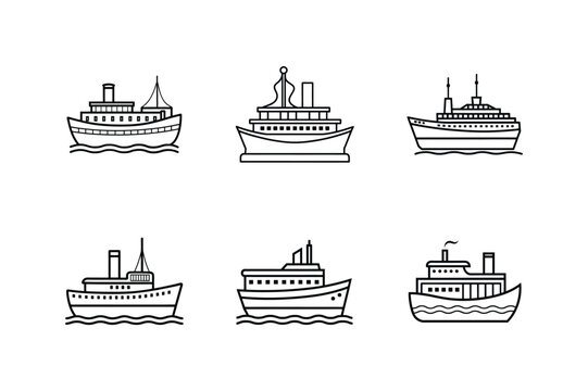 antique steamship icon line art vector illustration
