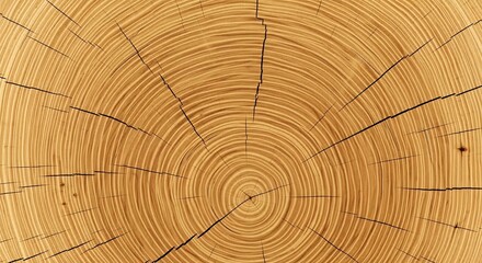 Fototapeta premium A crosssection of wood displaying concentric growth rings and radial cracks