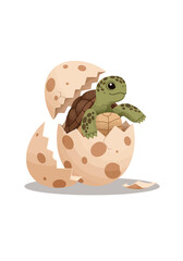 Cartoon Turtle Hatching from Spotted Egg.