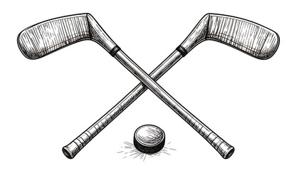 Two hockey sticks crossed over a puck
