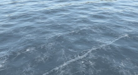 An aerial view of a water surface with cracks in ice