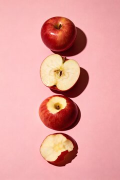 Fresh Red Apples Whole, Halved, and Sliced, Ready to Eat product mockup photo E-commerce marketing poster Background shooting scene