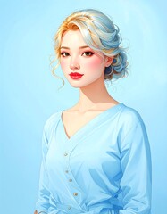 Woman in light blue dress