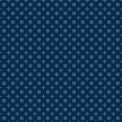 Small white flowers pattern doodle shapes motif continuous classic blue background. Modern floral fabric design textile swatch ladies dress, men's shirt all over print block.
