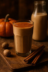 Pumpkin Spice Almond Milk in a Glass with Cinnamon and Nutmeg – Cozy Autumn Drink
