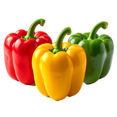 Trio of red, yellow, green peppers on transparent background