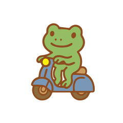 Frog Riding Scooter Cute Cartoon Illustration