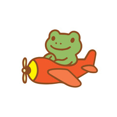 Cute Frog Pilot in Red Airplane