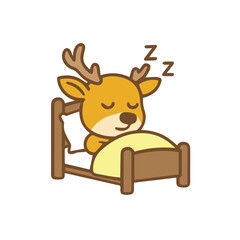 Cute Cartoon Deer Sleeping in Bed