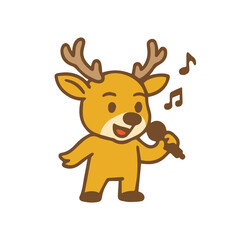 Singing cartoon deer with microphone and musical notes, cheerful and friendly
