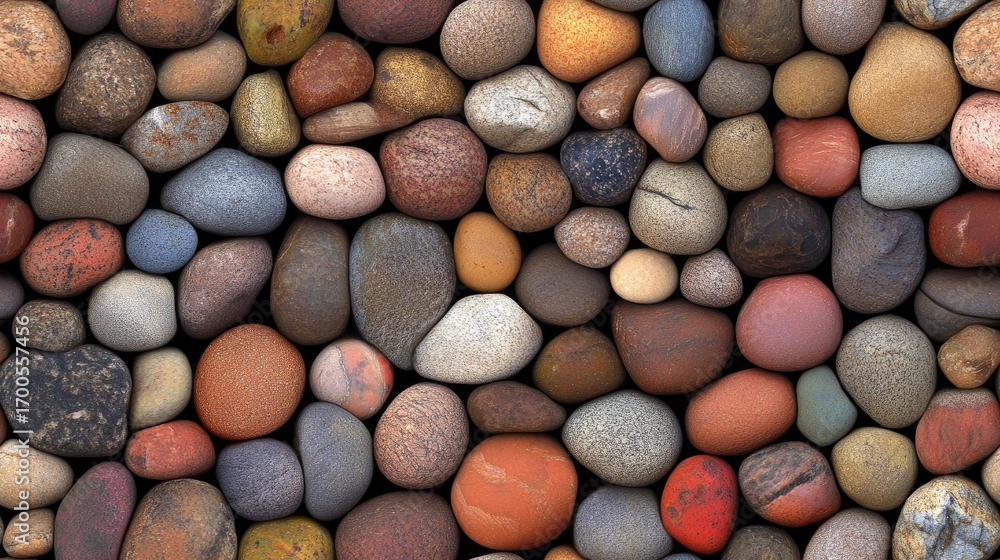 Poster a collection of colorful pebbles and smooth stones is displayed on a vibrant, textured background, s