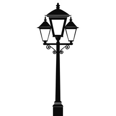 Silhouette of a Classic ThreeLight Lamppost with Ornate Details and Traditional Design