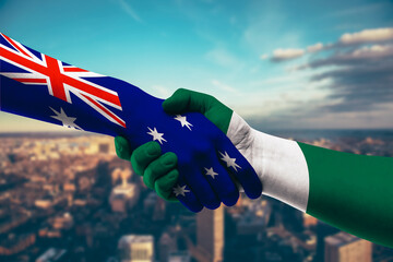 Shaking hands Australia and Nigeria