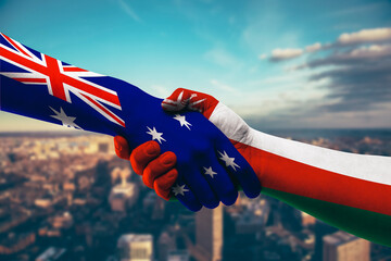 Shaking hands Australia and Oman