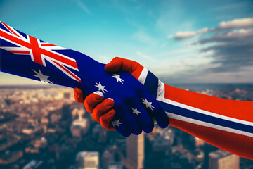 Shaking hands Australia and Norway