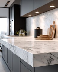 Sleek modern kitchen with white marble countertop
