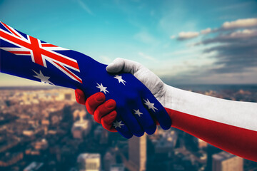 Shaking hands Australia and Poland