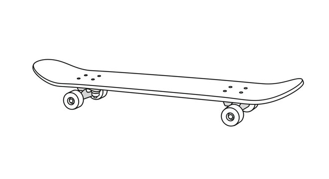Minimalist outline of a skateboard on white background for design projects