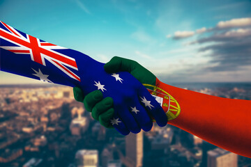 Shaking hands Australia and Portugal