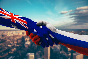 Shaking hands Australia and Russia