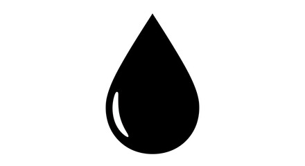 Minimalist black water droplet symbol on white background