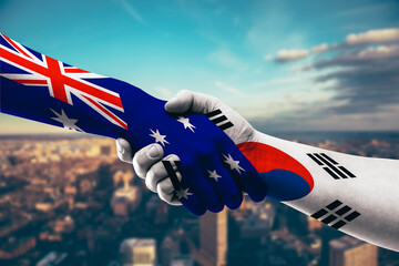 Shaking hands Australia and South Korea